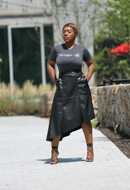 En Saison | Faux Leather Asymmetric Midi Skirt – ChloeRae