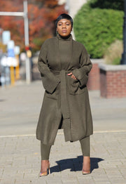 Olive Ribbed Sweater Duster