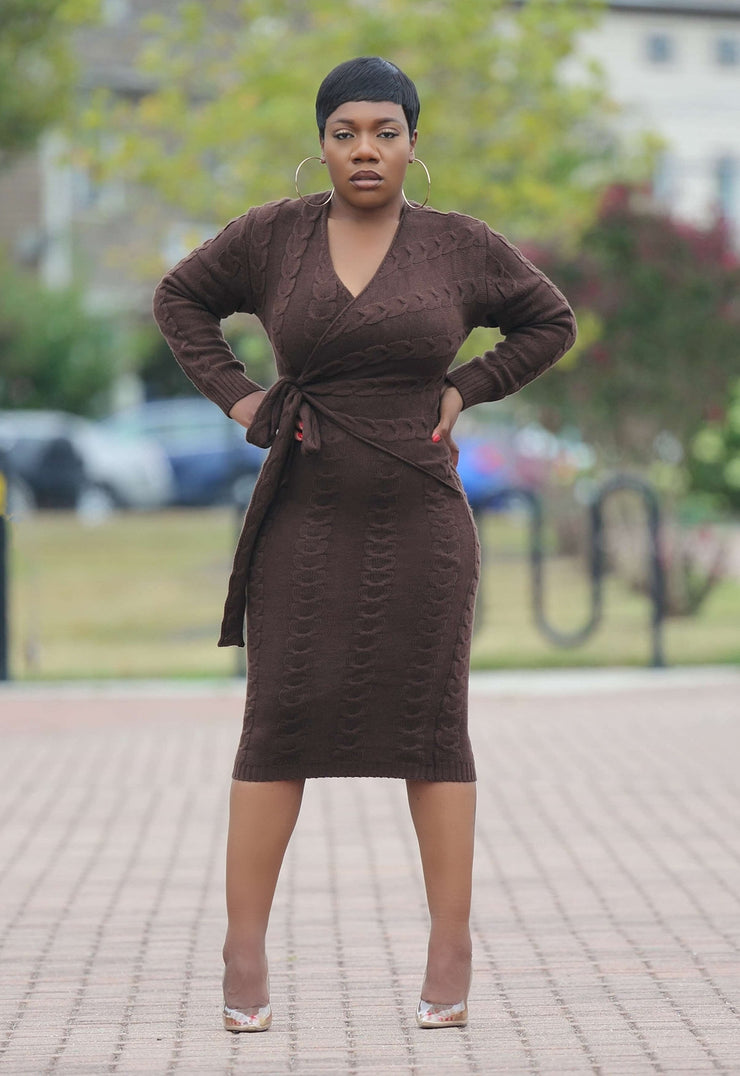 Give Me Chills | Cable Knit Wrap Midi Dress