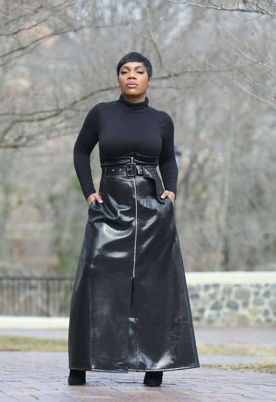 Embossed Vegan Leather Maxi Skirt black