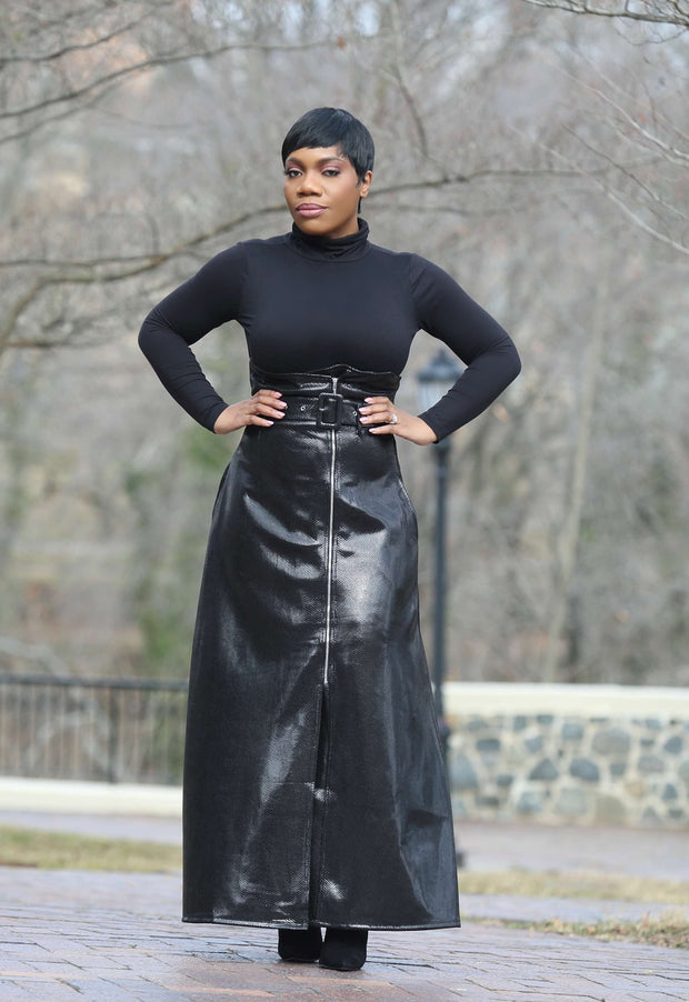 Embossed Vegan Leather Maxi Skirt black