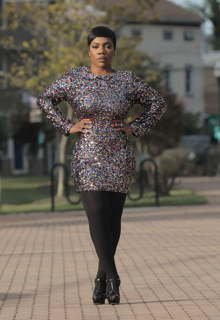 slim fit dress slacks Long Sleeve Sequin Dress