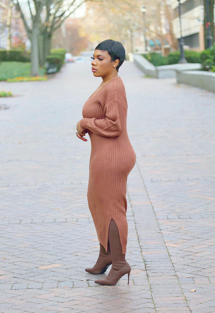 Sweet And Cozy | Ribbed Maxi Sweater Dress