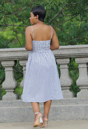 stripe Button Front Midi Dress